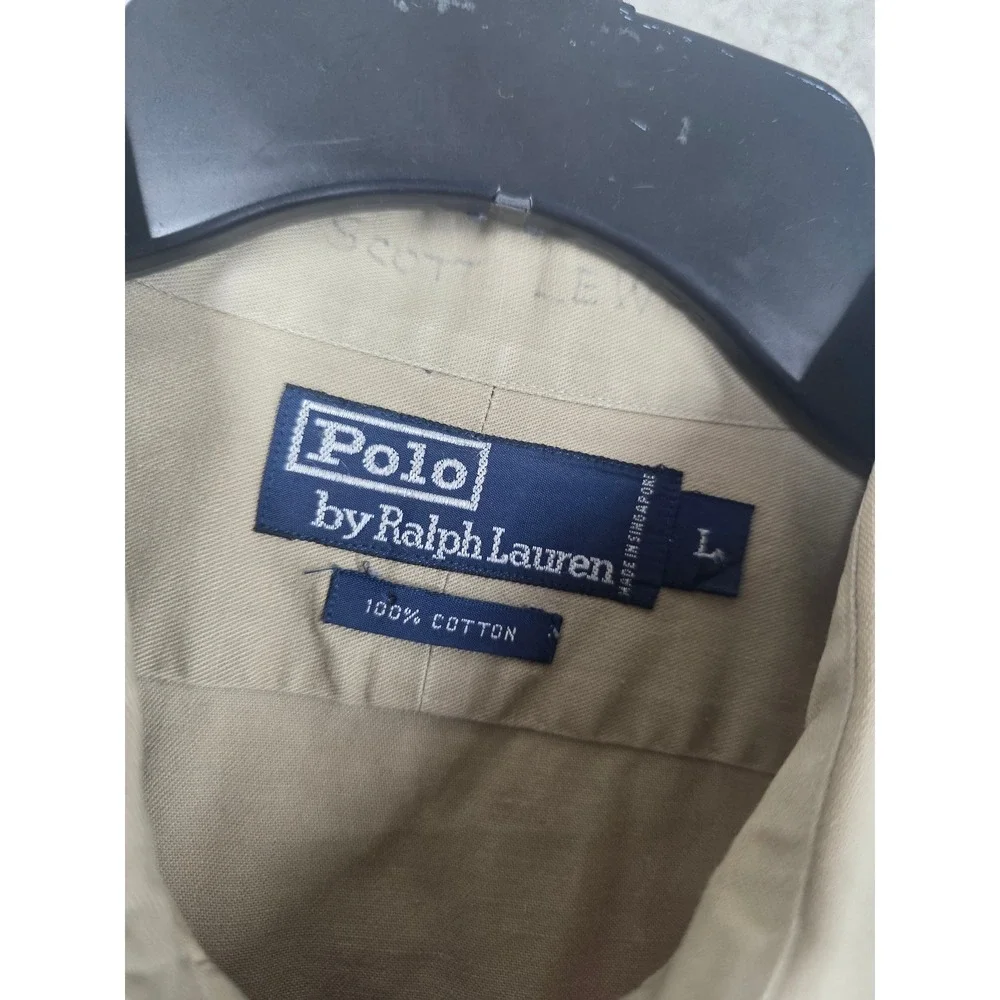 Vtg Y2K Polo Ralph Lauren Shirt Mens L Khaki Cotton Twill Safari Epaulette LS - Picture 3 of 11